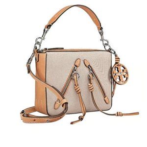 Tory Burch Rare Find! Natural Canvas Vachetta with an edgy zippers!